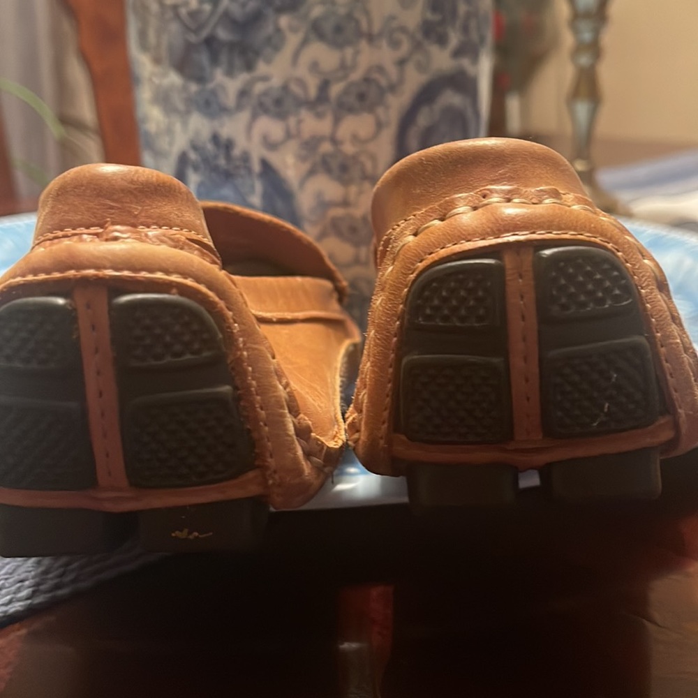Clarks England cognac camel tan driving loafers shoes sz 7.5 leather - Picture 3 of 7
